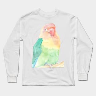 Lovebird watercolor portrait animal parakeet painting Long Sleeve T-Shirt